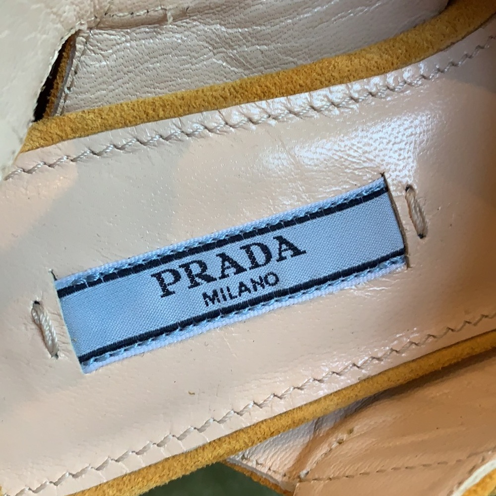 PRADA Yellow classics wedge couture suede heels - Picture 7 of 9